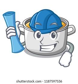 Architect cartoon chicken soup pot for dinner