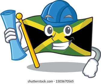 Architect cartoon jamaica flag hoisted on mascot pole