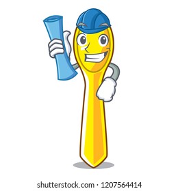 Architect cartoon plastic spoon on dining table