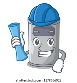 Architect cartoon steel trash can in the door
