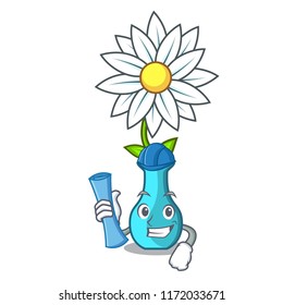 Architect character cartoon glass vase with flowers