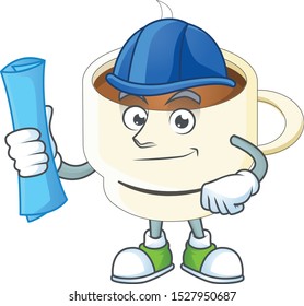 Architect character cup coffee in cartoon mascot.