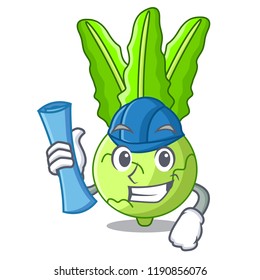 Architect character kohlrabi on a wooden table
