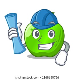 Architect character ripe green apple with leaf