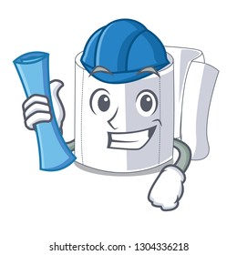 Architect character toilet paper rolled on wall