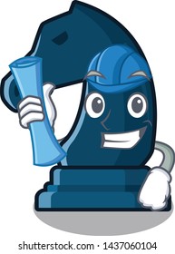 Architect chess knight next to cartoon table