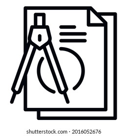 Architect compass paper icon. Outline architect compass paper vector icon for web design isolated on white background