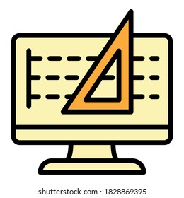 Architect computer drawing icon. Outline architect computer drawing vector icon for web design isolated on white background