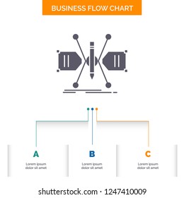 Architect, constructing, grid, sketch, structure Business Flow Chart Design with 3 Steps. Glyph Icon For Presentation Background Template Place for text.