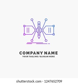 Architect, constructing, grid, sketch, structure Purple Business Logo Template. Place for Tagline