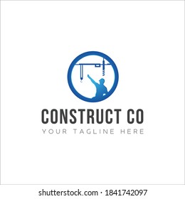 Architect construction company solutions vector logo design template blue working engineer instructing and fieldwork