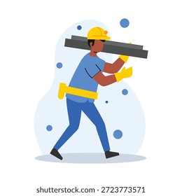 Arquitecto y trabajadores de la construcción ilustración plana diseño de Vector