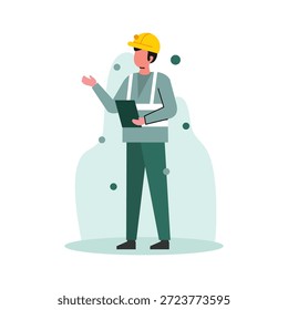 Arquitecto y trabajadores de la construcción ilustración plana diseño de Vector