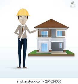 Architect create and developing architectural design and construction management with image of 3D building model. Vector illustration eps10 format.