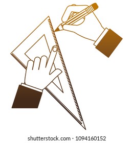 architect or designer hands with pencil and ruler triangle