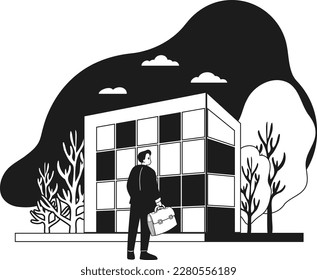 Architect designing buildings and structures illustration in doodle style isolated on background