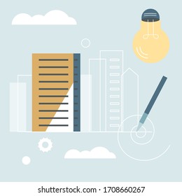 
Architect designs houses, draws a city. 
Light bulb - inspiration, ideas