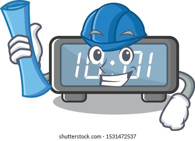 Architect digital clock clings to cartoon wall