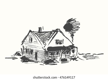 Architect draft of house, vector illustration, hand drawn