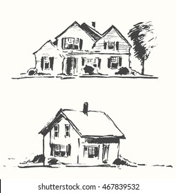 Architect draft of houses, vector illustration, hand drawn