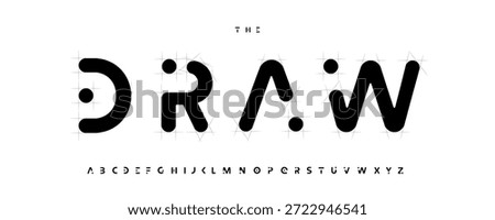 Architect Draw Font Logo Alphabet Rounded Abstract Letters Set Architectural Typography, Creative Typographic Title Text, Typo Poster Headline, Type Symbol Logos, Sans Serif Fonts. Vector Typeface
