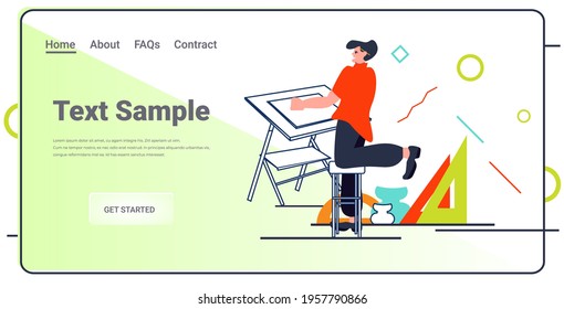 architect drawing on adjustable board panning project concept engineer at workplace