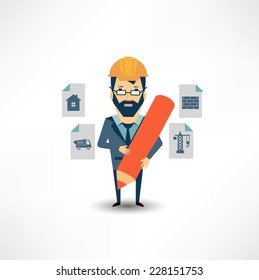 architect draws a big pencil 