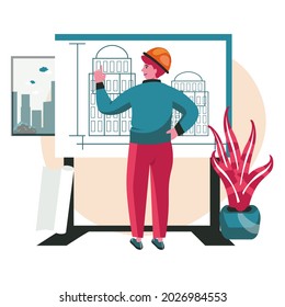Concepto de escena de dibujo de arquitecto