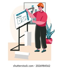 Concepto de escena de dibujo de arquitecto