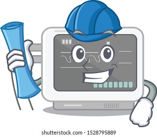 Architect ecg machine stuck the cartoon wall