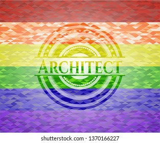 Architect emblem on mosaic background with the colors of the LGBT flag
