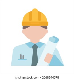 Architect, engineer flat icon. Cartoon illustration. Vector sign for mobile app and web sites.