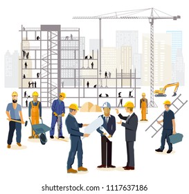 Architect and engineer on the construction site