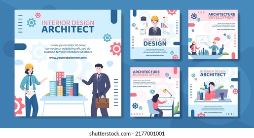 Architect or Engineer Social Media Post Template Flat Cartoon Background Vector Illustration