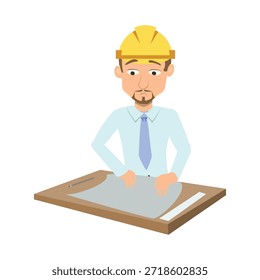 Arquitecto o ingeniero trabajando en planos en un escritorio
