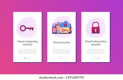 Architect and engineer working on technologies and controls to protect data and applications. Cloud computing and cloud information security concept. Mobile UI UX GUI template, app interface wireframe