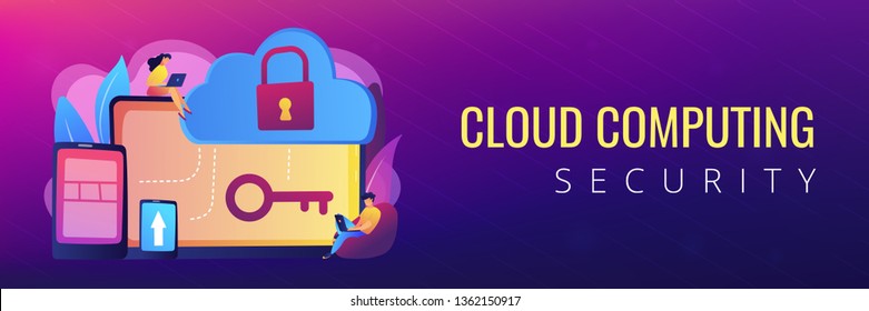 Architect and engineer working on technologies and controls to protect data and applications. Cloud computing and cloud information security concept. Header or footer banner template with copy space.