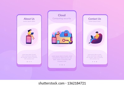 Architect and engineer working on technologies and controls to protect data and applications. Cloud computing and cloud information security concept. Mobile UI UX GUI template, app interface wireframe