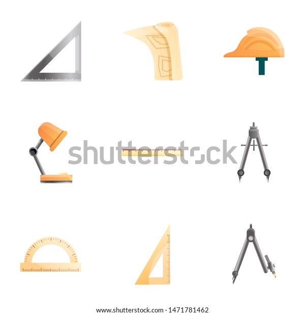 Architect equipment icon set. Cartoon set of 9\
architect equipment vector icons for web design isolated on white\
background