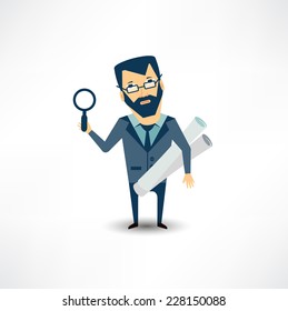 architect expert looking through a magnifying glass