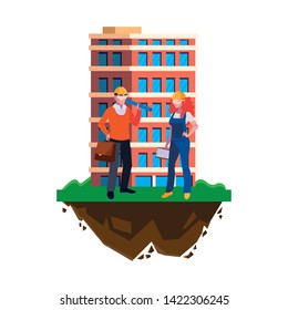 architect with female builder and building