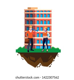 architect with female builder and building