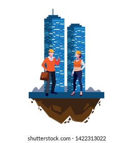 architect with female builder and building