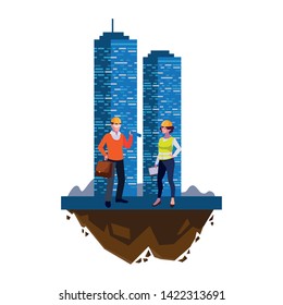 architect with female builder and building
