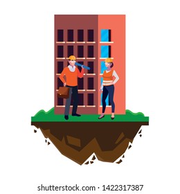 architect with female builder and building