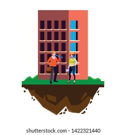 architect with female builder and building