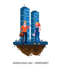 architect with female builder and building