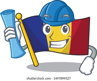 Architect flag romania cartoon shaped on character