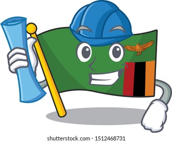 Architect flag zambia shape with the cartoon