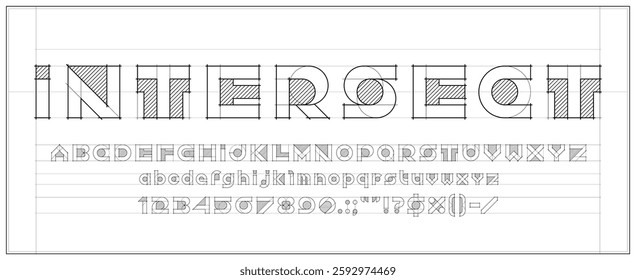 Architect font, blueprint sketch alphabet, engineer draft typeface, construction project type letters and numbers vector typography. Technical drawing hand drawn architect font abc symbols with grid